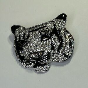 Vintage Tiger Face Head Brooch Pin Jewelry Figural Animal Rhinestones